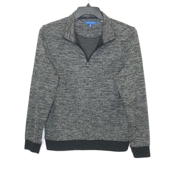 Vince Camuto black white grey 1/4 zip long sleeve polo shirt men's size medium - Picture 1 of 4
